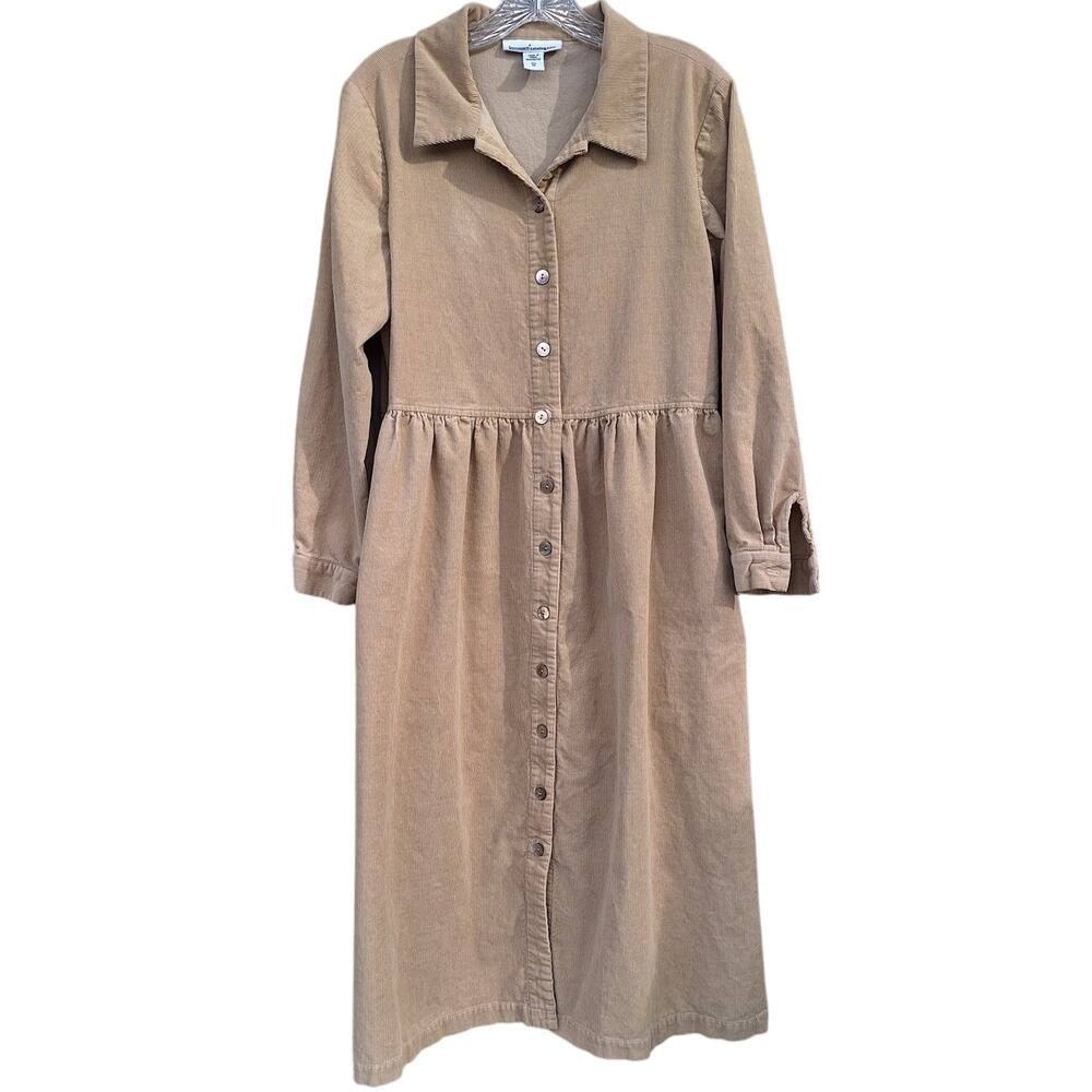 Vintage Serengeti Catalog 90s Tan Corduroy Shirt Maxi Dress Cotton M Cottage